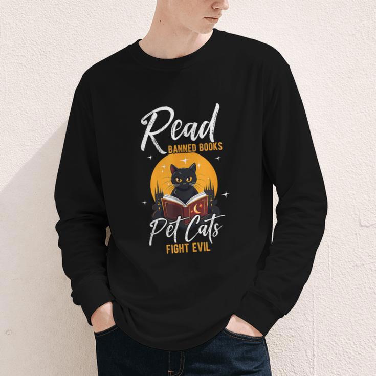 Read Banned Books Pet Cats Fight Evil Read Banned Reader Youth Long Sleeve Tee