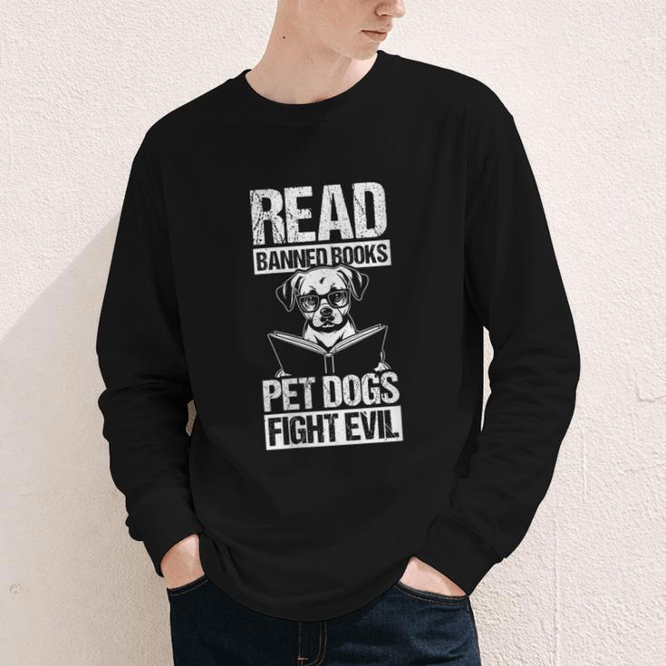 Read Banned Books PET DOGS FIGHT EVIL Read Banned Books Dog Youth Long Sleeve Tee
