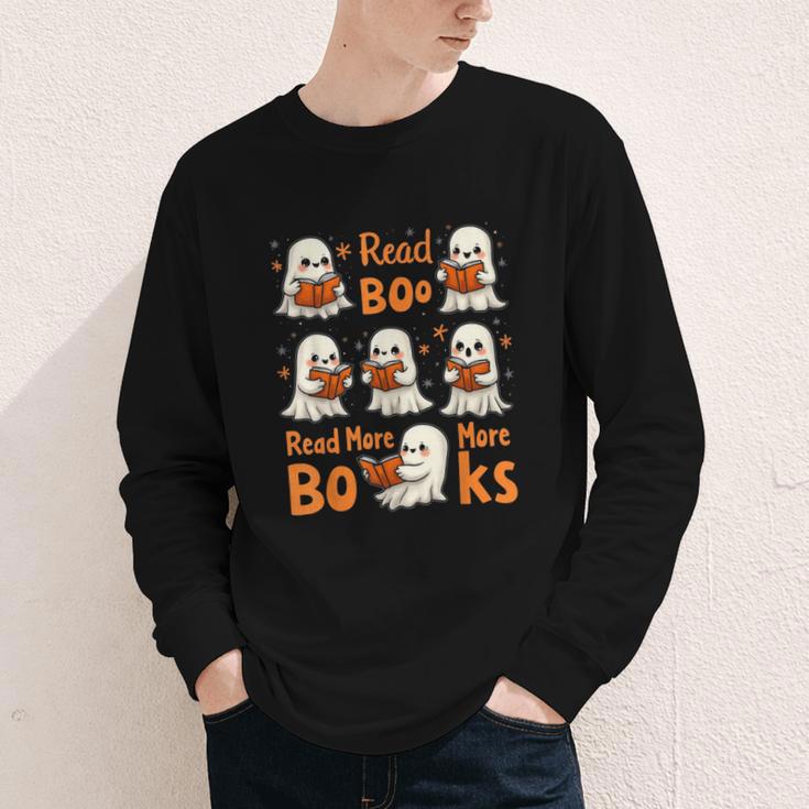 Read Boo KS Read More Bo KS Cute Ghost Reading Book Youth Long Sleeve Tee