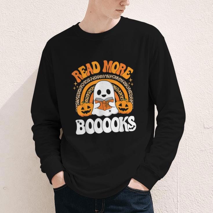 Read More Books Booooks Ghost Pumpkin Cute Teacher Halloween Youth Long Sleeve Tee