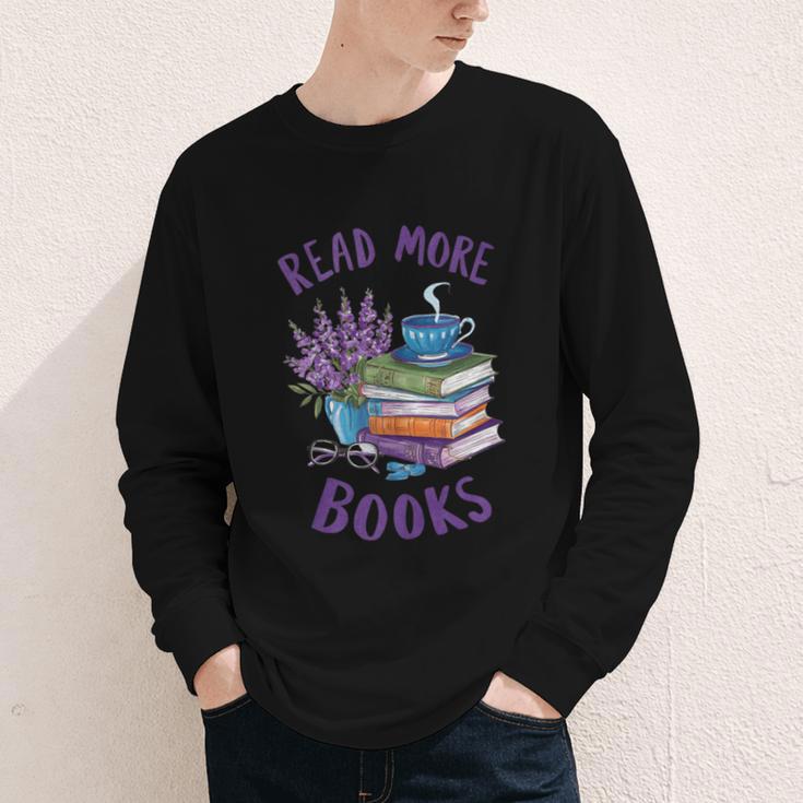 Read More Books Floral Book Reader Art Reading Lover Quote Youth Long Sleeve Tee