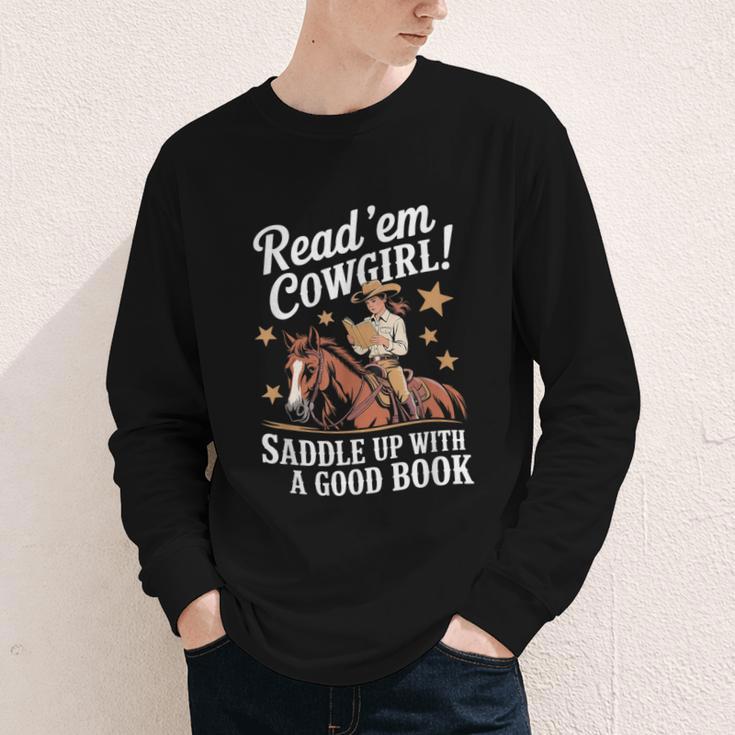 Read 'Em Cowgirl Saddle Up With A Good Book Rodeo Bookworm Youth Long Sleeve Tee