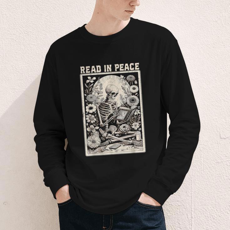 Read In Peace Skeleton Book Lover Bookworm Book Youth Long Sleeve Tee