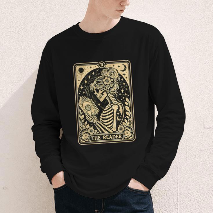 The Reader Tarot Card Book Lover Skeleton Reading Book Youth Long Sleeve Tee