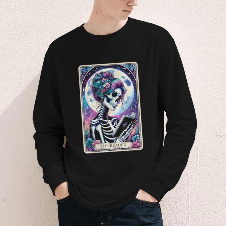 The Reader Tarot Card Reading Skeleton Skull Book Lover Youth Long Sleeve Tee