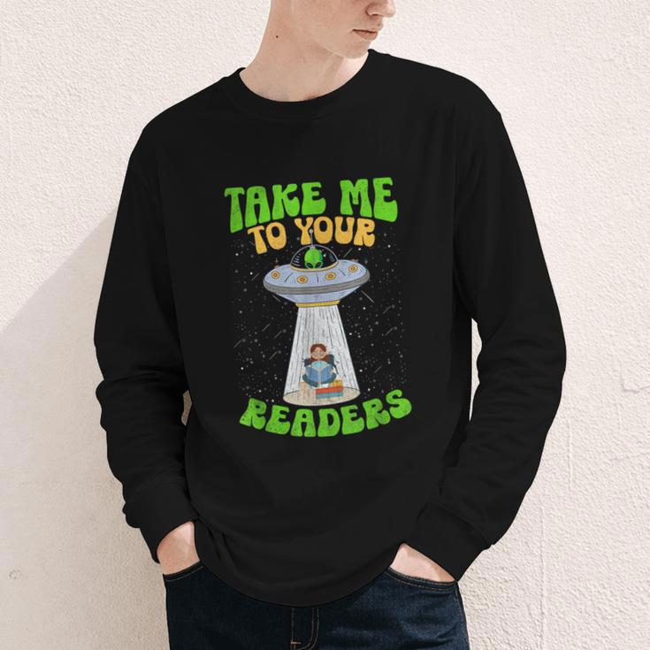 Take Me To Your Readers Alien Book Reading Bookaholic Youth Long Sleeve Tee