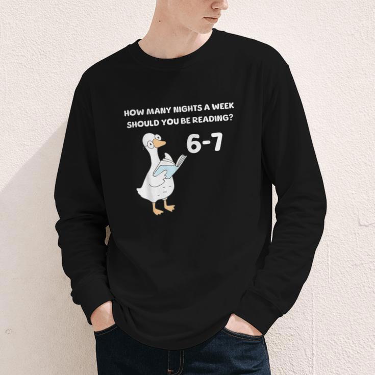 Reading 6-7 Silly Goose Read Books Bookish Bookworm Youth Long Sleeve Tee
