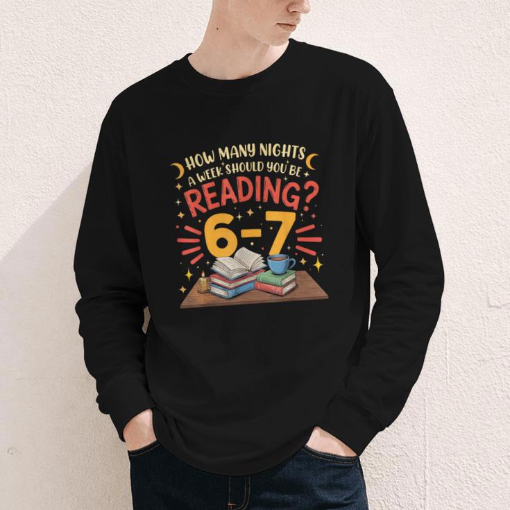 Reading 6 7 Six Seven Meme Slang Teacher Book Lover Youth Long Sleeve Tee