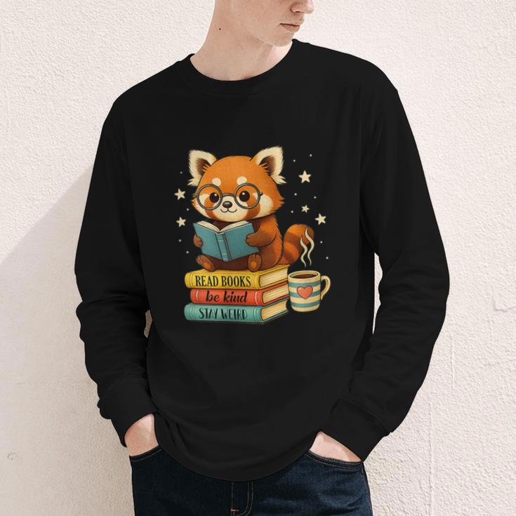 Reading Book Lover Red Panda Read Books Be Kind Stays Weird Youth Long Sleeve Tee