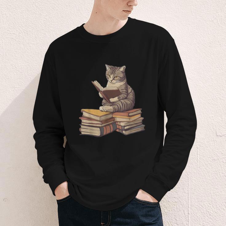 Reading Cat Book Lover Youth Long Sleeve Tee