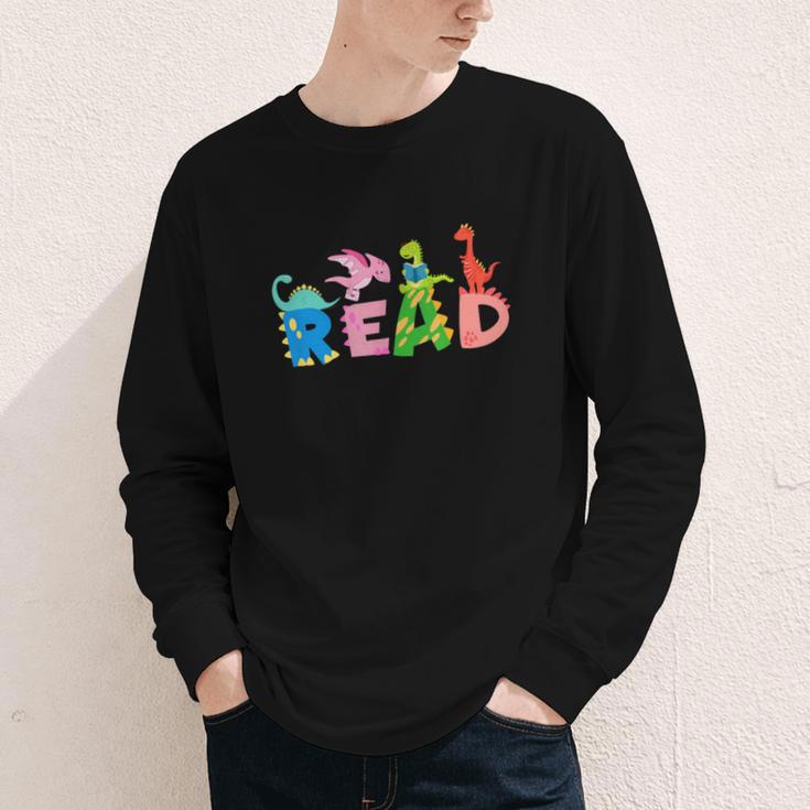 Reading DinosaurRex Dino Book Lover Youth Long Sleeve Tee