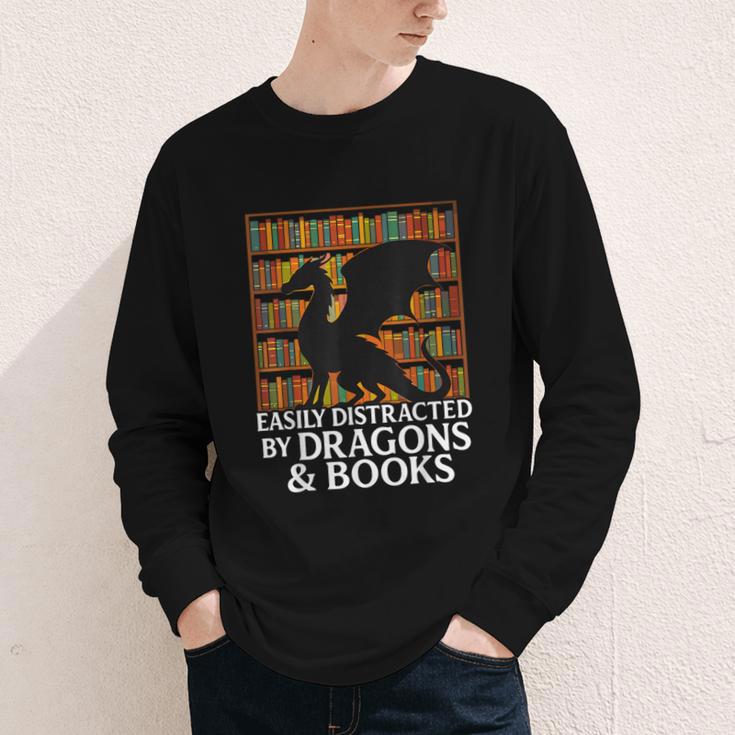 Reading Dragon Easily Distracted By Dragons And Books Youth Long Sleeve Tee Reading Dragon Easily Distracted By Dragons And Books Youth Long Sleeve Tee