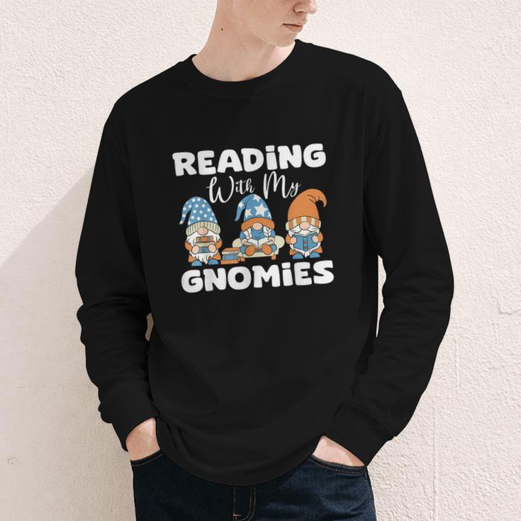 Reading With My Gnomies Gnomes Books Lover Bookworm Youth Long Sleeve Tee