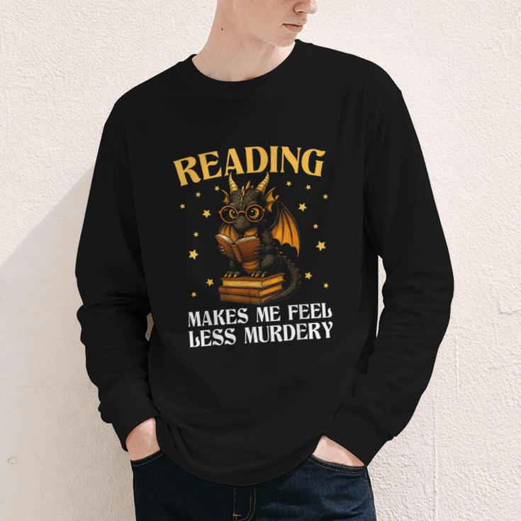 Reading Makes Me Feel Less Murdery Book Dragon Youth Long Sleeve Tee Reading Makes Me Feel Less Murdery Book Dragon Youth Long Sleeve Tee