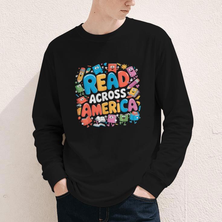 Reads Across Tee America Books Reader Reading Teacher Youth Long Sleeve Tee