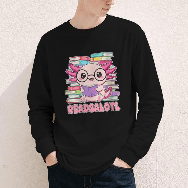 Readsalotl Axolotl Reading Book Bookworm Youth Long Sleeve Tee