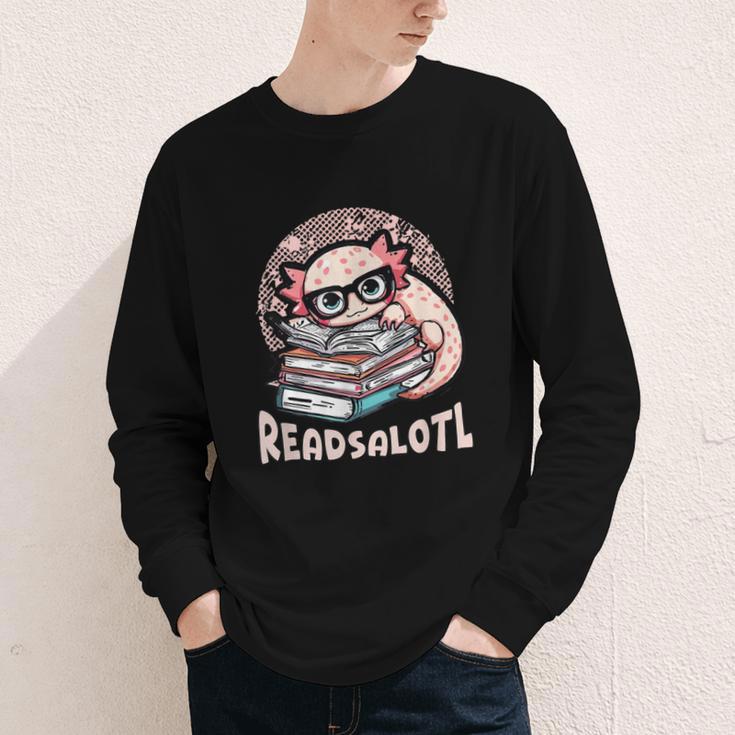 Readsalotl Axolotl Reading Books Glasses Bookworm Pun Fun Youth Long Sleeve Tee Readsalotl Axolotl Reading Books Glasses Bookworm Pun Fun Youth Long Sleeve Tee