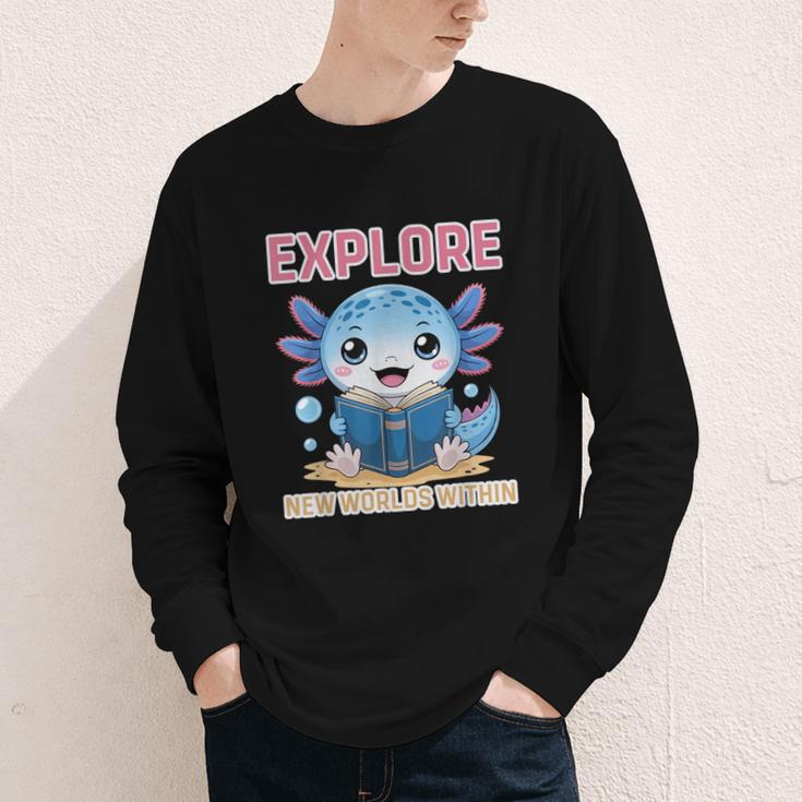 Readsolotl Kawaii Axolotl Book Lover Reading Youth Long Sleeve Tee