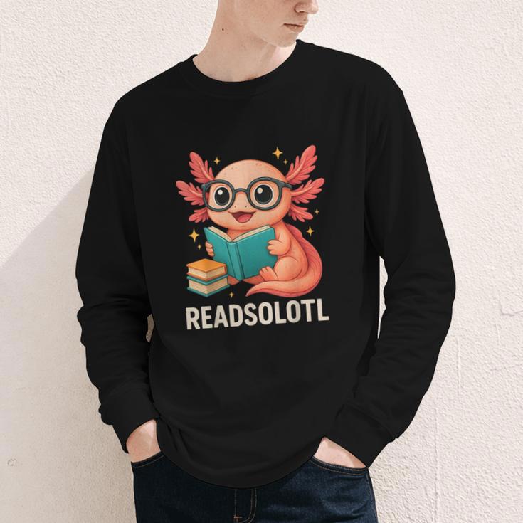 Readsolotl Kawaii Axolotl Reading Book Lover Youth Long Sleeve Tee