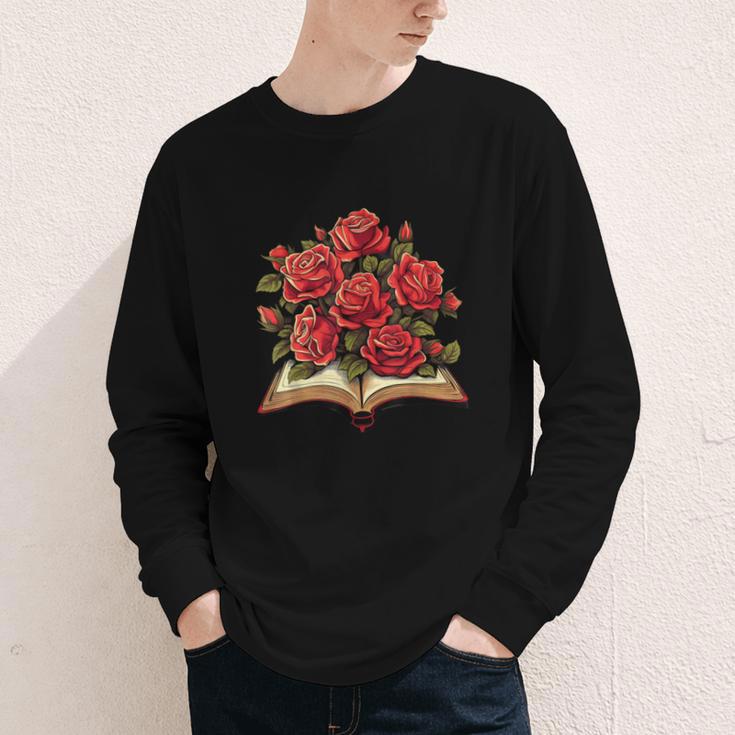 Red Roses Flowers Book Floral Youth Long Sleeve Tee