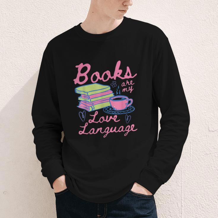 Retro Books Are My Love Language Valentine Book Lovers Youth Long Sleeve Tee
