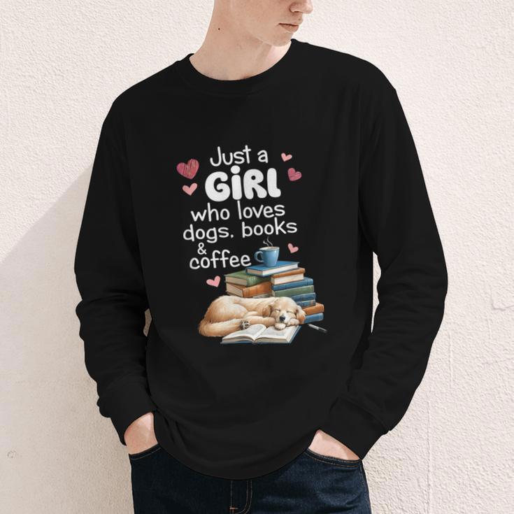 Retro Just A Girl Who Love Dogs Books And Coffee Bookworm Youth Long Sleeve Tee