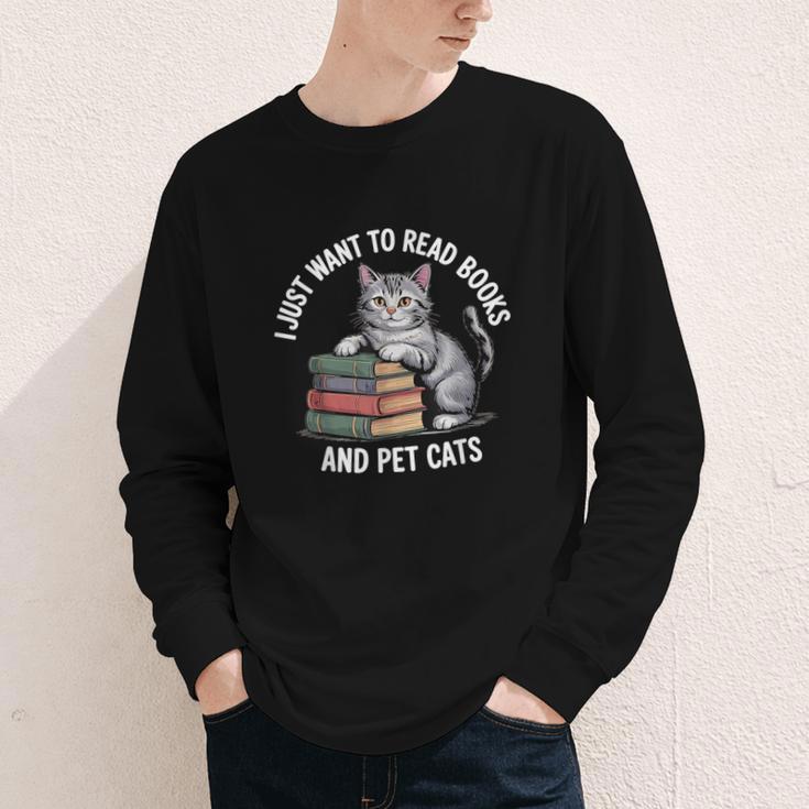 Retro I Just Want To Read Books And Pet Cats Youth Long Sleeve Tee