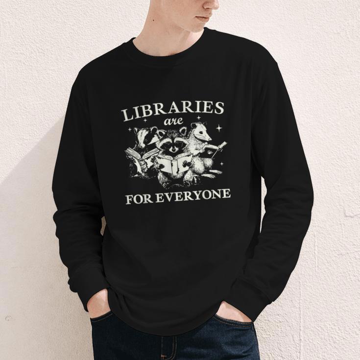 Retro Libraries Are For Everyone Racoon Reading Book Lover Youth Long Sleeve Tee