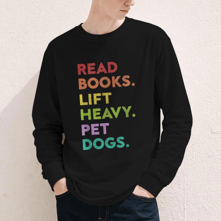 Retro Read Books Lift Heavy Pet Dogs Gym Book Lover Youth Long Sleeve Tee