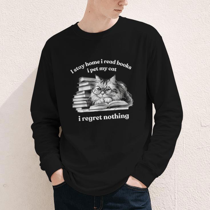 Retro I Stay Home I Read Books I Pet My Cat I Regret Nothing Youth Long Sleeve Tee