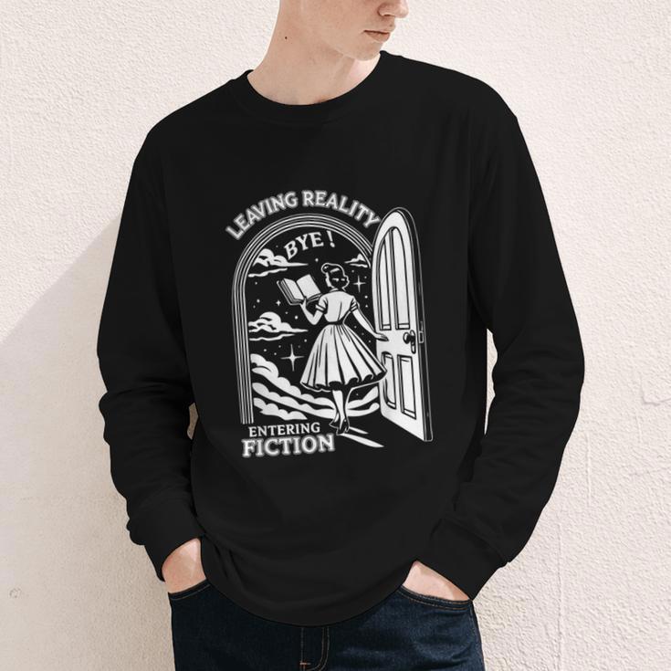 Retro Trendy Bookish Book Lover Reading Quotes Leaving Reality Entering Fiction -Adults Small Short Sleeve T-Shirt Youth Long Sleeve Tee
