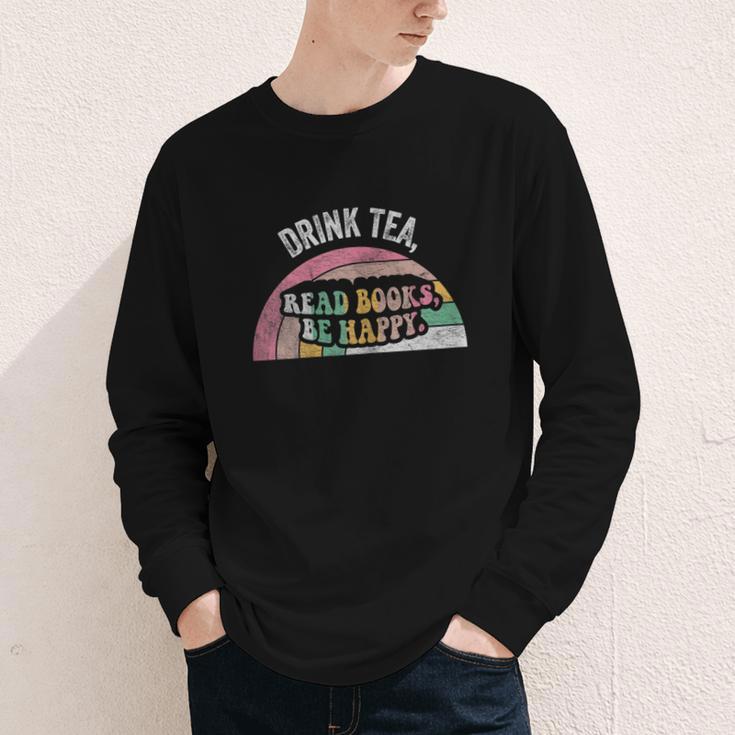 Retro Vintage Drink Tea Read Books Be Happy Reading Youth Long Sleeve Tee