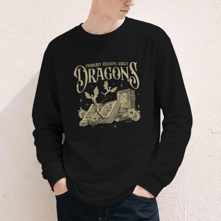 Romantasy Reader Book Reading Probably Reading About Dragons Youth Long Sleeve Tee
