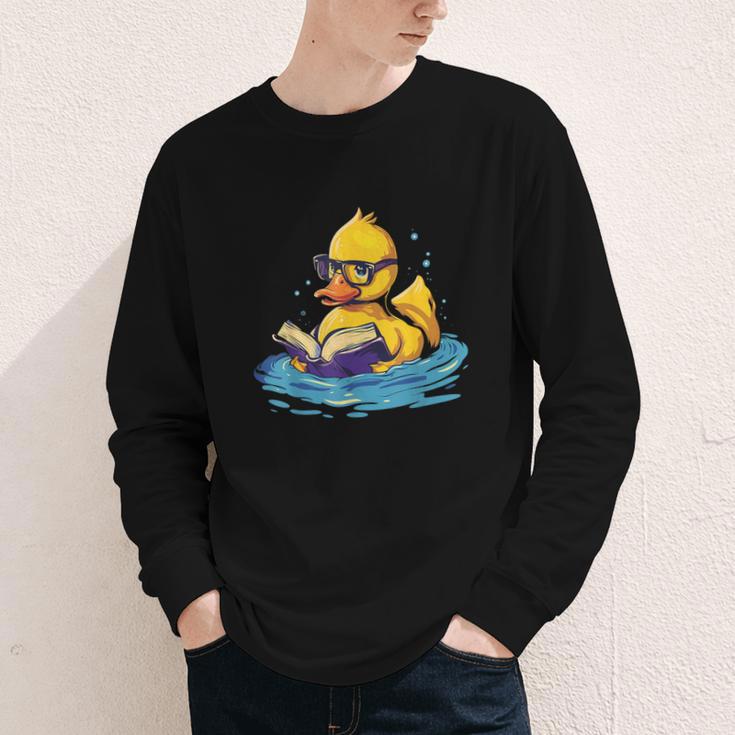 Rubber Duck Reading Book Swim Rubber Duckling Rubber Duckie Youth Long Sleeve Tee