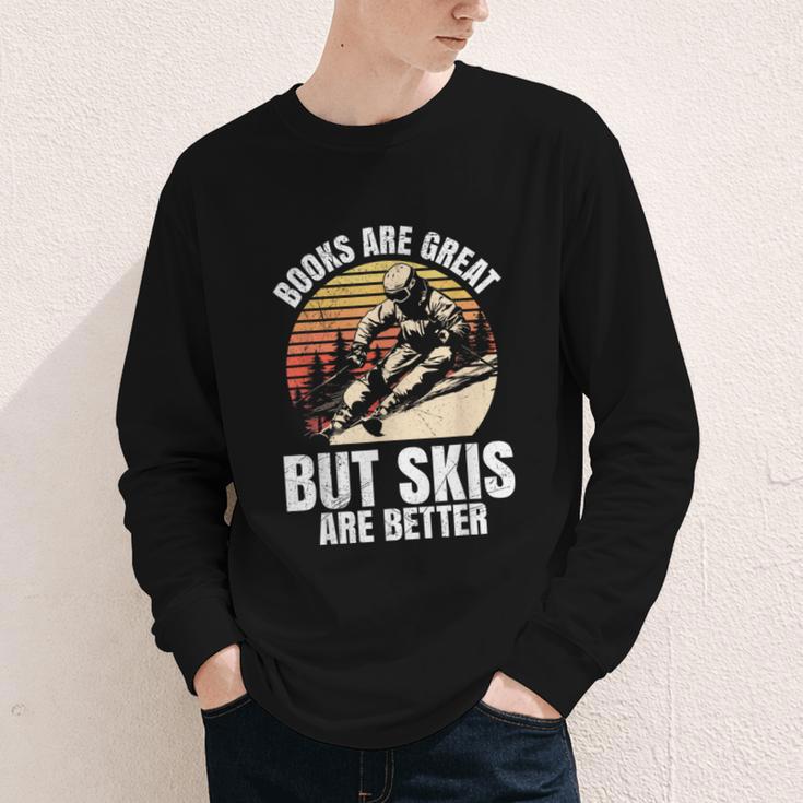 Skier BOOKS ARE GREAT BUT SKIS ARE BETTER Vintage Youth Long Sleeve Tee Skier BOOKS ARE GREAT BUT SKIS ARE BETTER Vintage Youth Long Sleeve Tee