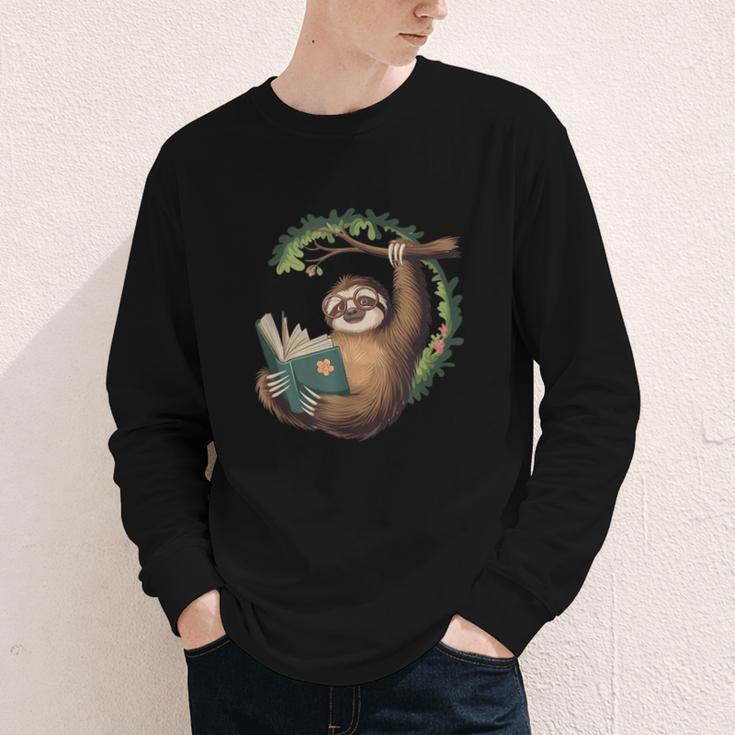 Sloth Reading a Book Lazy Sloth Bookworm Youth Long Sleeve Tee
