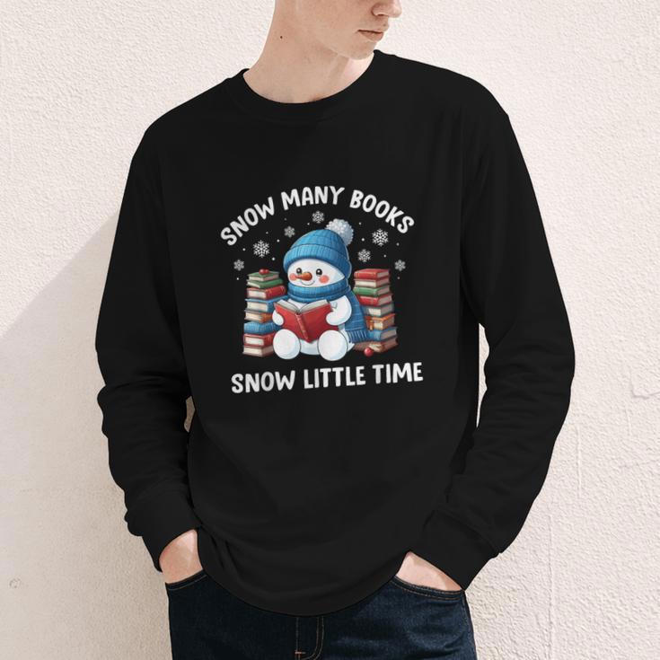 Snow Many Books Snow Little Time Snowman Reading Book Youth Long Sleeve Tee