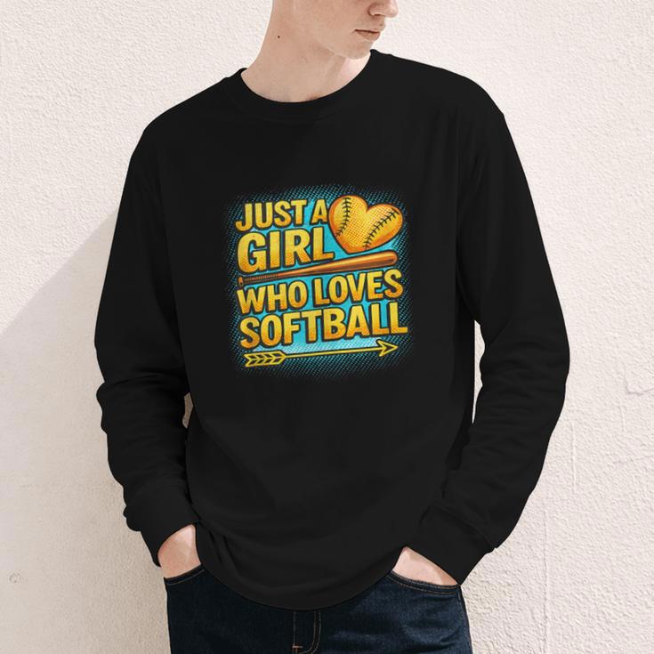 Softball Just A Girl Comic Book Style Graphic For Teens Youth Long Sleeve Tee