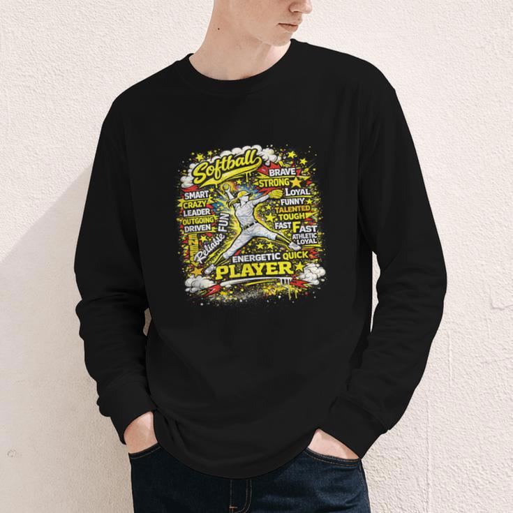 Softball Pitcher Best Traits Brave Retro Pop Comic Book Art Youth Long Sleeve Tee Softball Pitcher Best Traits Brave Retro Pop Comic Book Art Youth Long Sleeve Tee