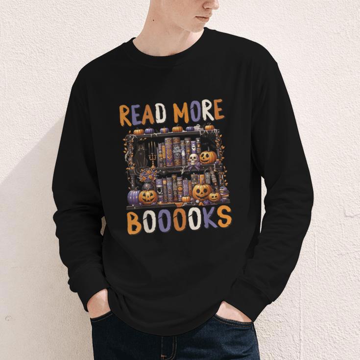 Spooky Halloween Bookshelf Bookcase Read More Books Youth Long Sleeve Tee