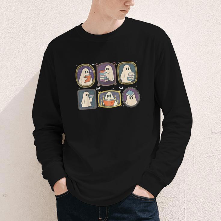 Spooky Teacher Halloween Ghost Reading Book Trick Or Treat Youth Long Sleeve Tee