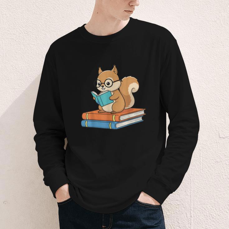 Squirrel Reading Book Glasses Bookworm Librarian Youth Long Sleeve Tee Squirrel Reading Book Glasses Bookworm Librarian Youth Long Sleeve Tee