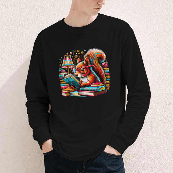 Squirrel Reading a Book Lover Bookworm Youth Long Sleeve Tee