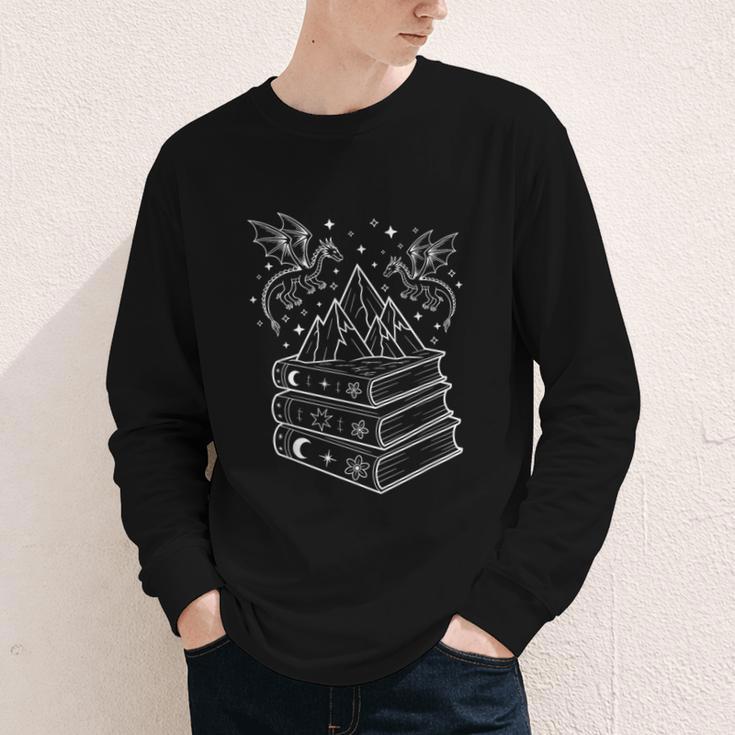 Stack Of Books And Dragons Bookworm Fantasy Books Lover Youth Long Sleeve Tee