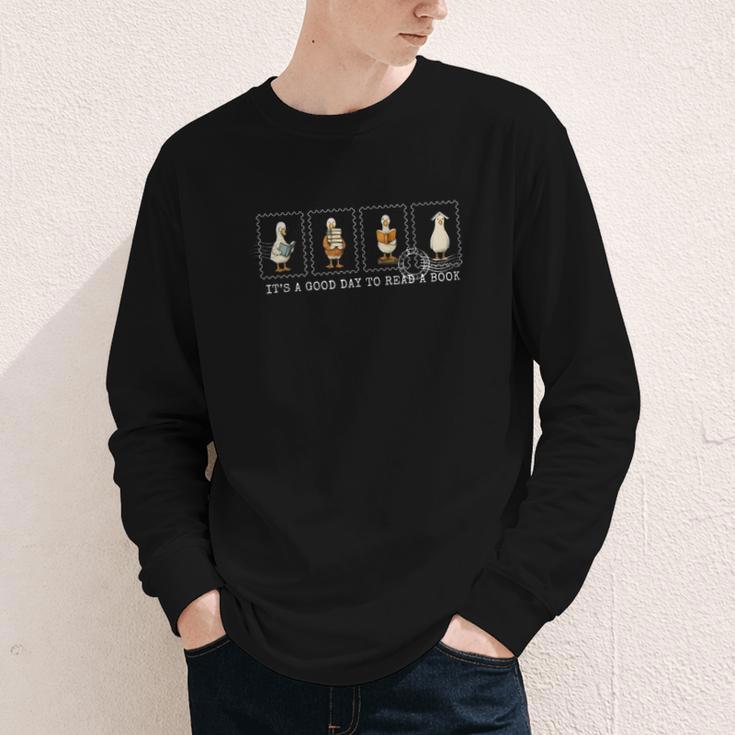 Stamp It's A Good Day To Read A Book Silly Goose Reading Youth Long Sleeve Tee