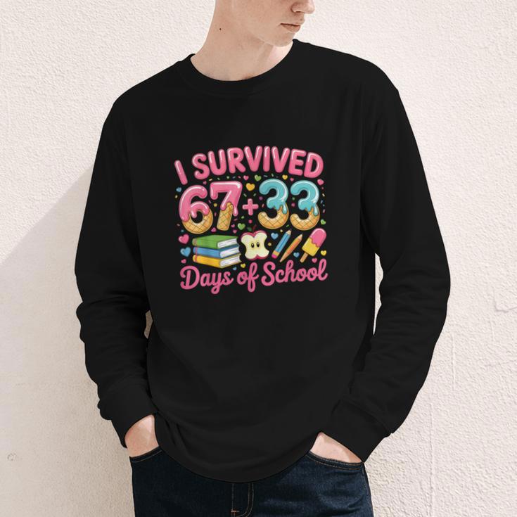 Survived 67 Days Of School Ice Cream Drip Apple Pencil Book Youth Long Sleeve Tee