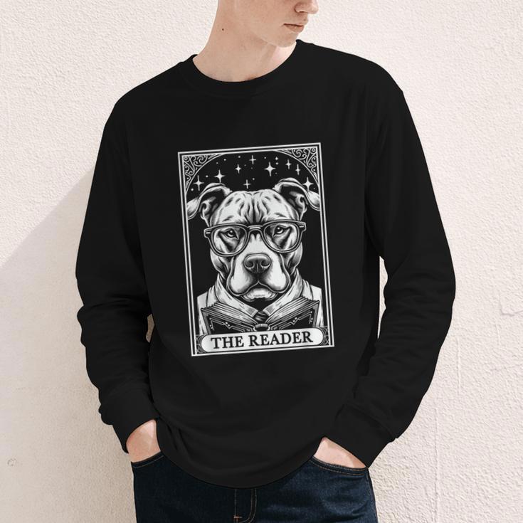 Tarot Card Vintage Pit Bull Pittie Dog Book Lover The Reader Youth Long Sleeve Tee