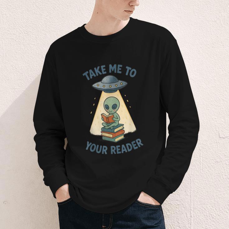 Teacher Alien Books UFO Reading Take Me To Your Reader Youth Long Sleeve Tee Teacher Alien Books UFO Reading Take Me To Your Reader Youth Long Sleeve Tee