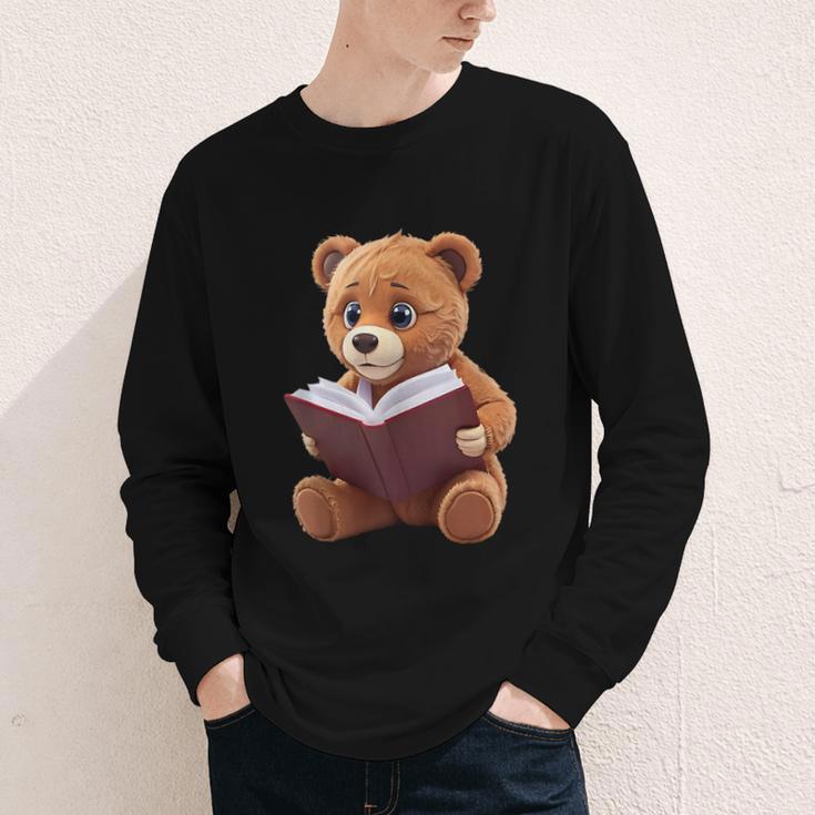 Teddy Bear Reading a Book Youth Long Sleeve Tee