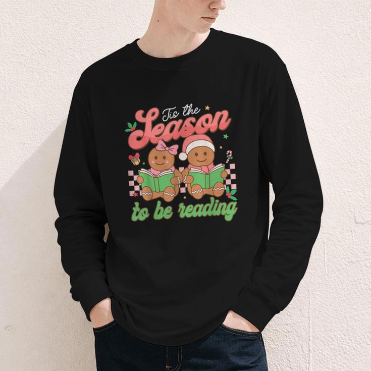 Tis The Season Book Reading Gingerbread Teacher Librarian Youth Long Sleeve Tee